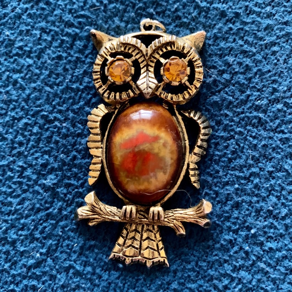 Vintage owl pendant with stone embellishments